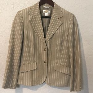 Talbots Tan Linen Blend Pinstripe Jacket Blazer
